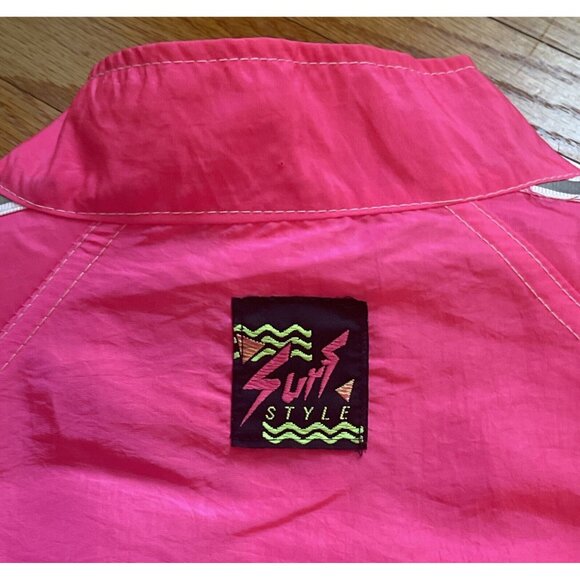 Vintage 90s XL Surf Style Unisex Neon Pink Pullover Windbreaker Jacket USA - Picture 11 of 11
